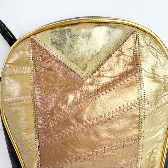 Vintage Jewel Embellished Gold Bronze Metallic Patchwork Mini Crossbody Bag 5x8 - Picture 6 of 16